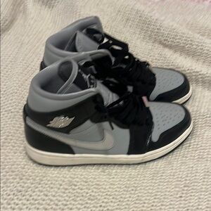 Gray and Black High-Top Jordans